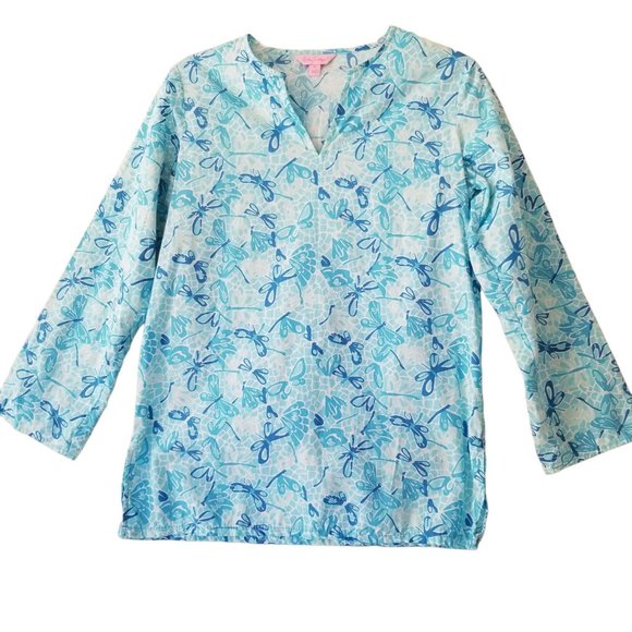 Lilly Pulitzer Other - Lilly Pulitzer Girls' Blue Long Sleeve Dragonfly Mini Dress Tunic Top Size XL